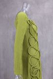 Personalized Pleated Twisted Rope Decoration Square Neck Long Sleeve Slim Maxi Dress