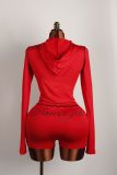 Fashion Print Slim Fit Elastic Hooded Sports Style Long Sleeve Jacket Shorts Set