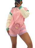 Casual Sports Colorblock Long-sleeved Short Knitted Suit