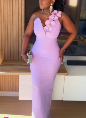 BandageDress Elegant Floral One-shoulder Evening Dress
