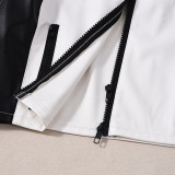 New Arrival Slim Fit Navel-baring Contrasting Color PU Leather Stand Collar Zipper Leather Jacket