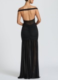 Sexy and Elegant Tube Top Backless Mesh Pleated Slit Hip Dress