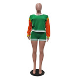 Casual Sports Colorblock Long-sleeved Short Knitted Suit