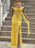 Sexy and Elegant Tube Top Backless Mesh Pleated Slit Hip Dress