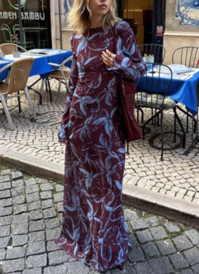 Fashion Print Slim Fit Faux Style Long Sleeve Dress