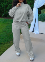 Fashionable Half-opening Sweatshirt and Straight-leg Sports Pants Two-piece Set