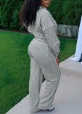 Fashionable Half-opening Sweatshirt and Straight-leg Sports Pants Two-piece Set