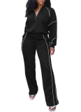 Fashionable Half-opening Sweatshirt and Straight-leg Sports Pants Two-piece Set