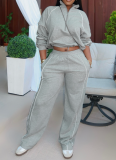 Fashionable Half-opening Sweatshirt and Straight-leg Sports Pants Two-piece Set