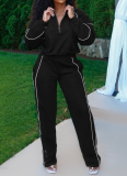 Fashionable Half-opening Sweatshirt and Straight-leg Sports Pants Two-piece Set
