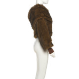 Fashion Solid Color Personality Street Creative Trend Short Fur Off-shoulder Top