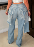 Casual Solid Color Ripped Loose Denim Jeans