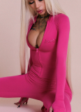 Fashionable Personality Street Style Commuting Tight Zipper Long-sleeved Jumpsuit