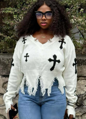 Sexy Contrasting Tight-fitting Knitted Versatile Sweater