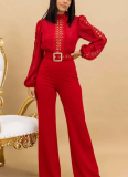 Fashionable Personality Lace Splicing Lace-up Wide-leg Jumpsuit
