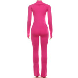 Fashionable Personality Street Style Commuting Tight Zipper Long-sleeved Jumpsuit