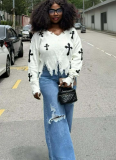 Sexy Contrasting Tight-fitting Knitted Versatile Sweater