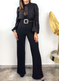 Fashionable Personality Lace Splicing Lace-up Wide-leg Jumpsuit