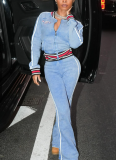 New Style Commuter Trendy Color Matching Zipper Short Top and Trousers Suit