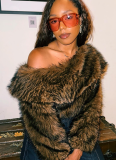 Fashion Solid Color Personality Street Creative Trend Short Fur Off-shoulder Top