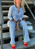 New Style Commuter Trendy Color Matching Zipper Short Top and Trousers Suit
