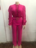 Fashionable Personality Lace Splicing Lace-up Wide-leg Jumpsuit