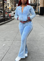 New Style Commuter Trendy Color Matching Zipper Short Top and Trousers Suit