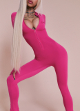 Fashionable Personality Street Style Commuting Tight Zipper Long-sleeved Jumpsuit