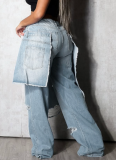 Casual Solid Color Ripped Loose Denim Jeans