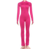 Fashionable Personality Street Style Commuting Tight Zipper Long-sleeved Jumpsuit