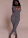 Fashionable Personality Street Style Commuting Tight Zipper Long-sleeved Jumpsuit
