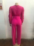 Fashionable Personality Lace Splicing Lace-up Wide-leg Jumpsuit