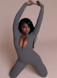 Fashionable Personality Street Style Commuting Tight Zipper Long-sleeved Jumpsuit