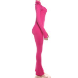 Fashionable Personality Street Style Commuting Tight Zipper Long-sleeved Jumpsuit