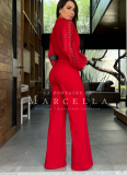 Fashionable Personality Lace Splicing Lace-up Wide-leg Jumpsuit