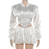 New Creative Street Fashion Irregular Zipper Top and Flower Bud Skirt Suit