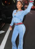 New Style Commuter Trendy Color Matching Zipper Short Top and Trousers Suit