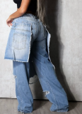 Casual Solid Color Ripped Loose Denim Jeans