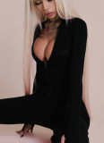 Fashionable Personality Street Style Commuting Tight Zipper Long-sleeved Jumpsuit