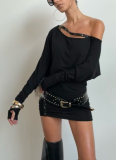 Fashion Solid Color Creative Off-shoulder Long-sleeved Tight Hip Dress