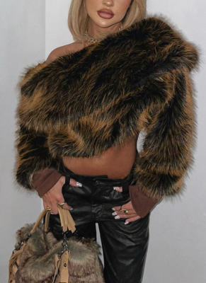Fashion Solid Color Personality Street Creative Trend Short Fur Off-shoulder Top