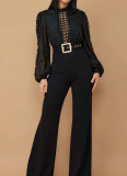 Fashionable Personality Lace Splicing Lace-up Wide-leg Jumpsuit