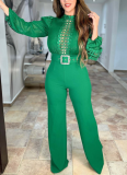 Fashionable Personality Lace Splicing Lace-up Wide-leg Jumpsuit