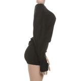 Fashion Solid Color Creative Off-shoulder Long-sleeved Tight Hip Dress