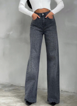 Luxury Leopard Print Narrow Straight-leg Denim Trousers