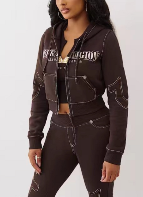 Casual and Comfortable Contour Embroidered Sports Sweatshirt Two-piece Set