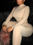 Solid Color Turtleneck Slim Fit Long Sleeve Bodysuit High Waisted Leg-Wrapped Pants Set