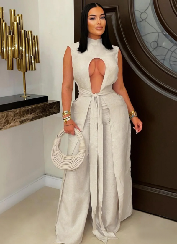 Fashionable Women's Solid Color Strappy Sleeveless Top And Trousers Two-Piece Set