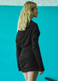 Mature Solid Color Long-Sleeved Off-Shoulder Loose Short Dress