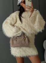 Women's 2025 Autumn and Winter Loose Long Sleeve Top Wool Knitted Short Skirt Set